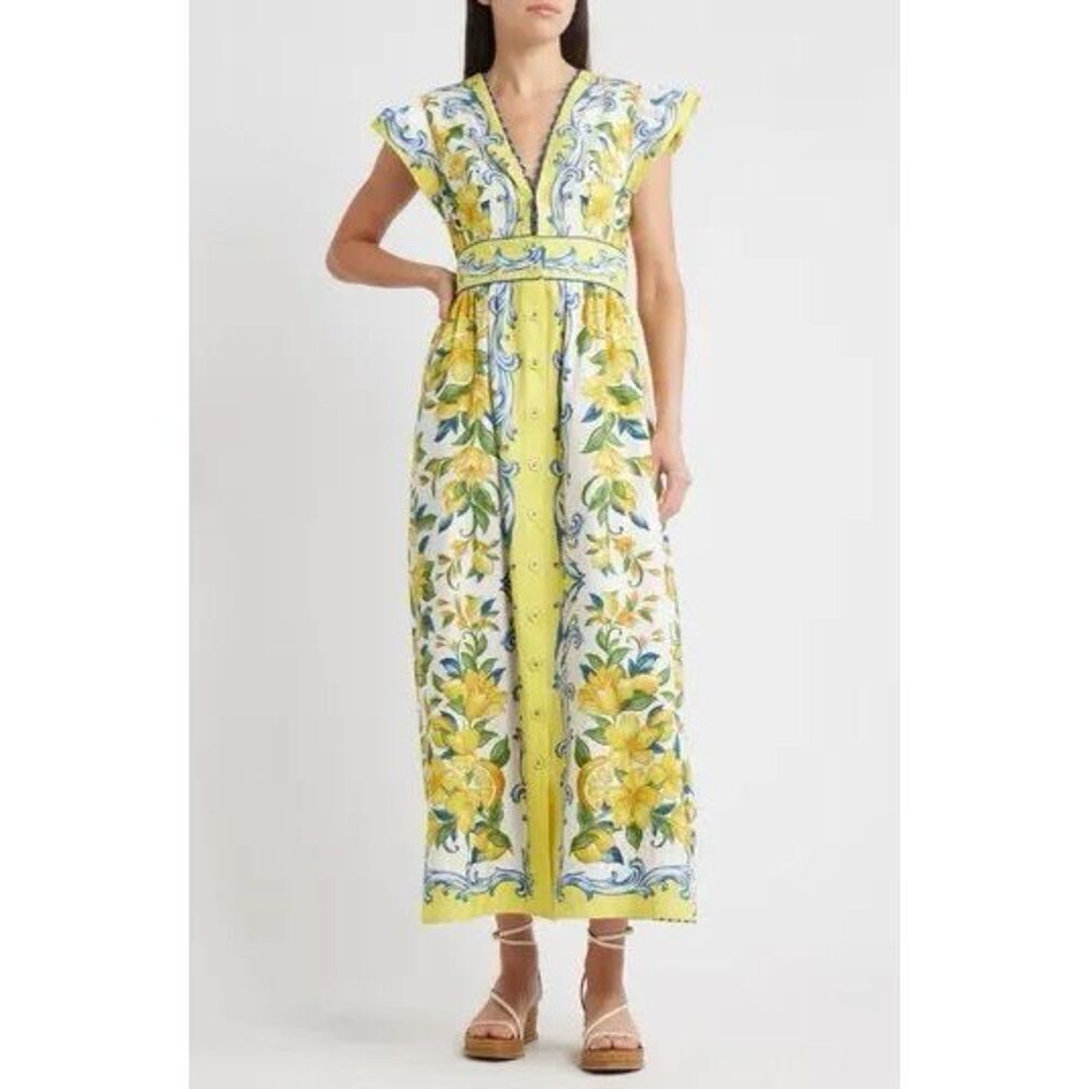 Farm Rio Women's Multicolor Sicily Scarf Print Cotton Maxi Dress Size Small NWOT - Picture 7 of 15